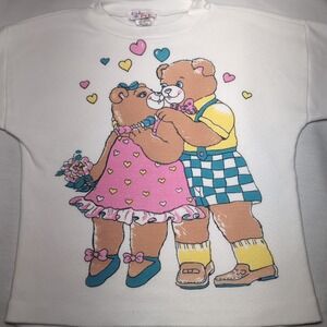 Vintage 90s-Y2K Girls Chic Pea Shirt Sz 5 Teddy Bears In Love Made In USA READ
